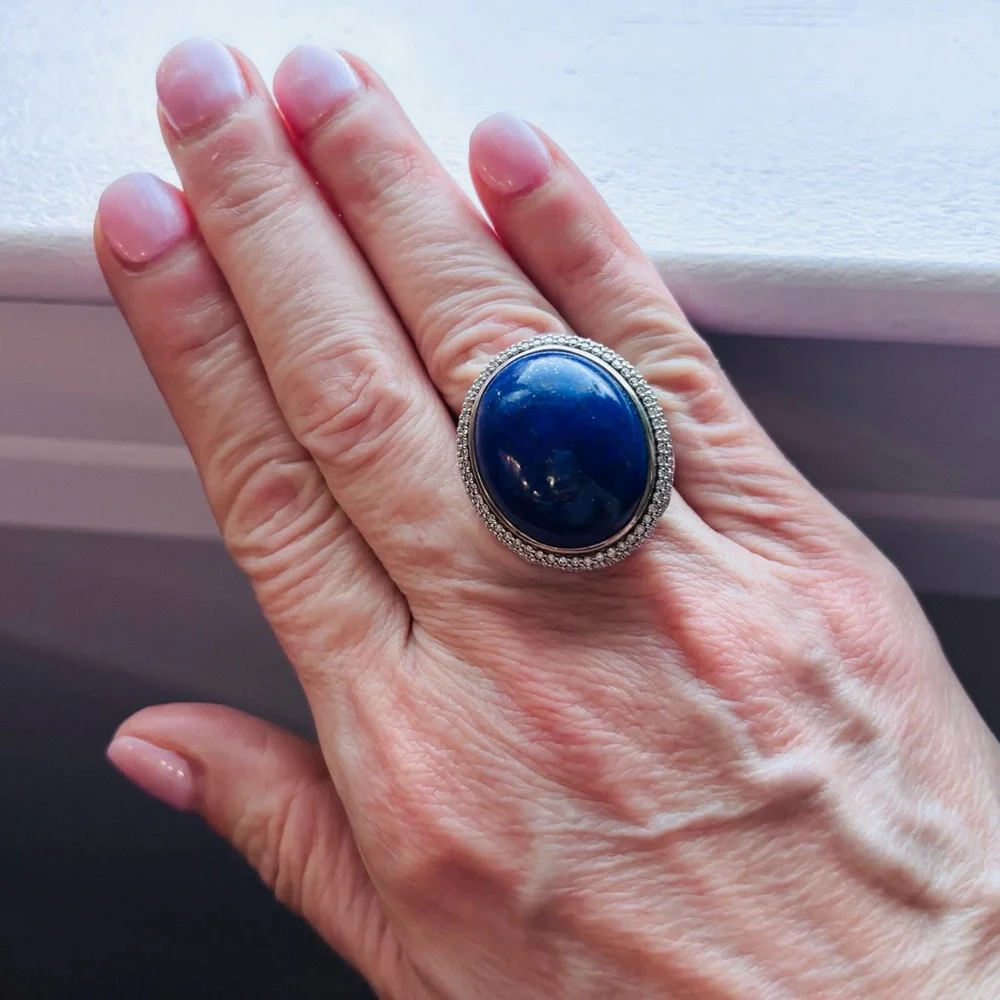 David Yurman Albion Lapis Lazuli Diamond Ring Size 6 Large Cable Statement